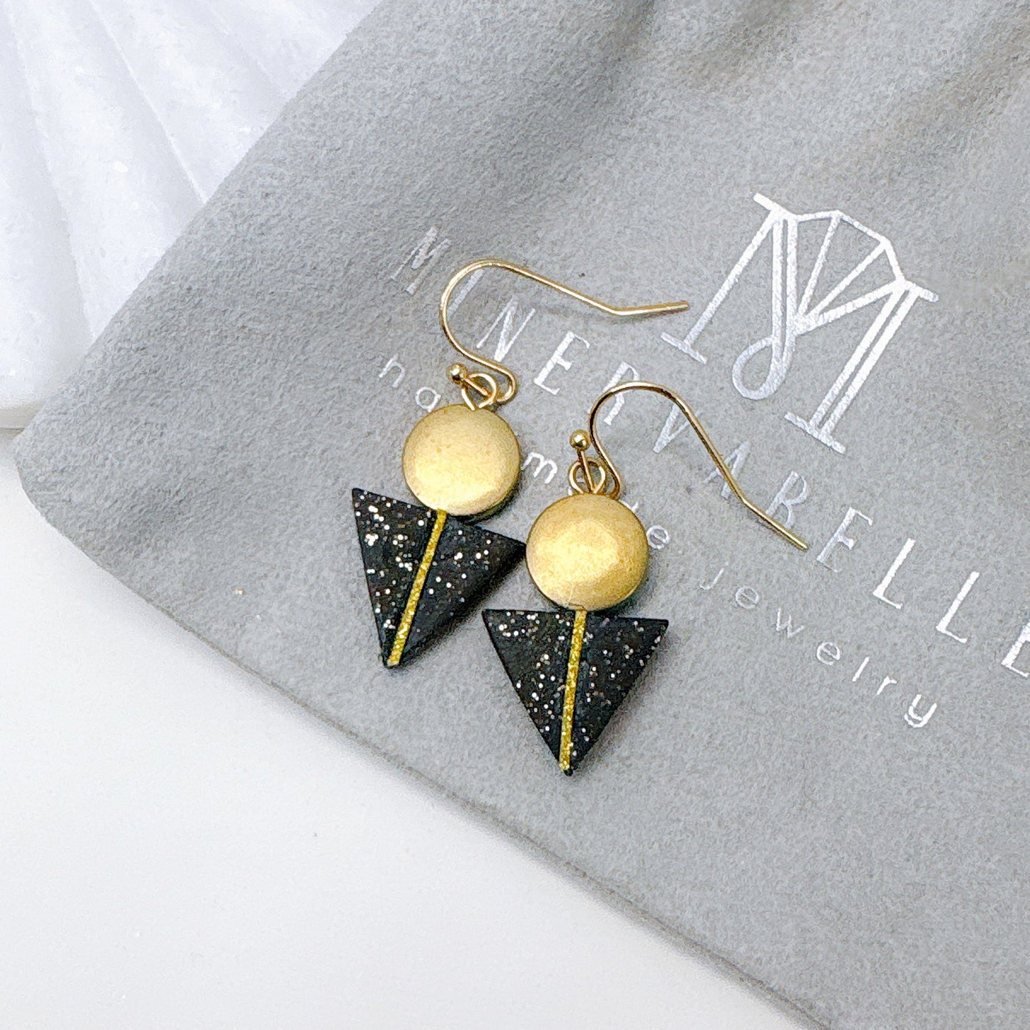 Grey Stone Triangle Geo Earrings – Modern Minimalist Collection