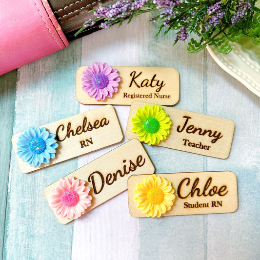 3D Glitter Green Chrysanthemum Personalized Name Tag