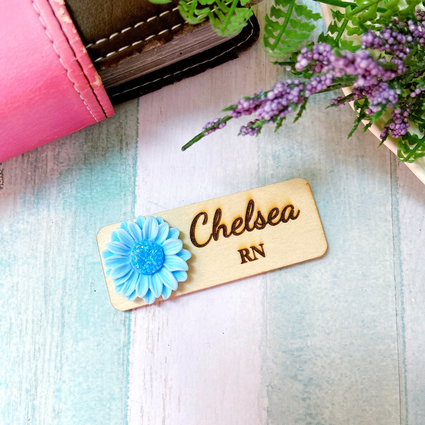 3D Glitter Yellow Chrysanthemum Personalized Name Tag