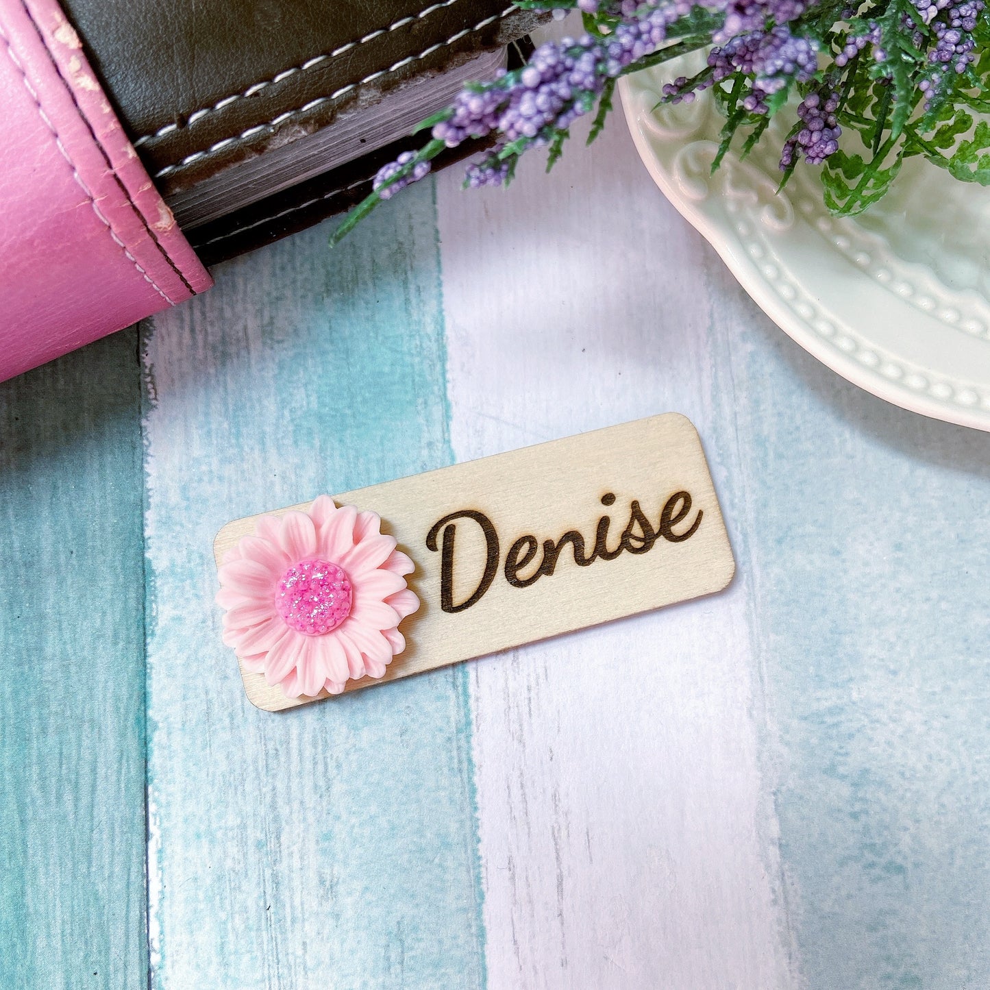 3D Glitter Yellow Chrysanthemum Personalized Name Tag