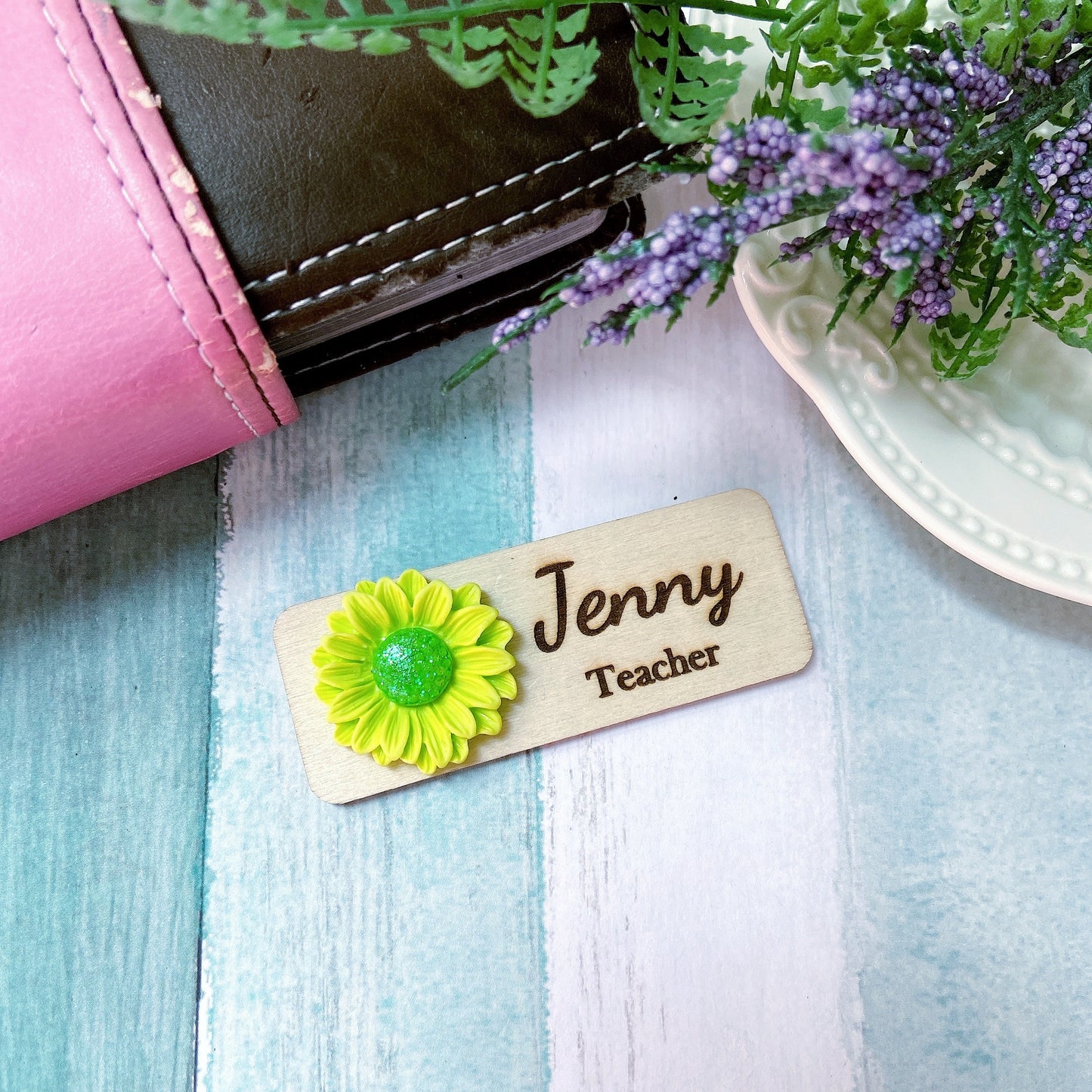3D Glitter Yellow Chrysanthemum Personalized Name Tag