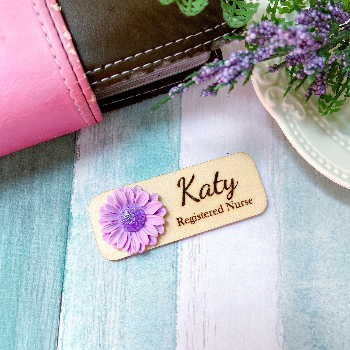 3D Glitter Yellow Chrysanthemum Personalized Name Tag