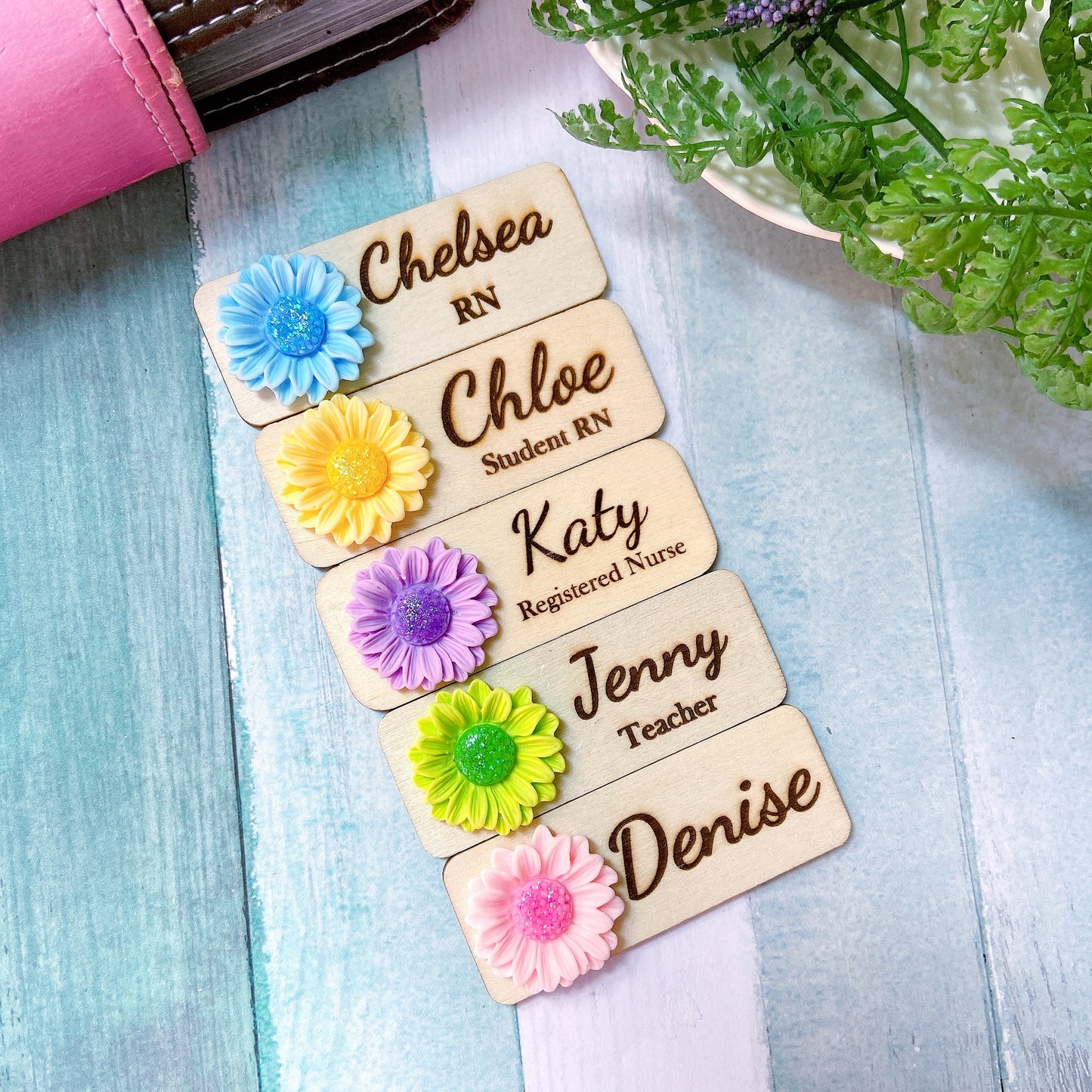 3D Glitter Yellow Chrysanthemum Personalized Name Tag