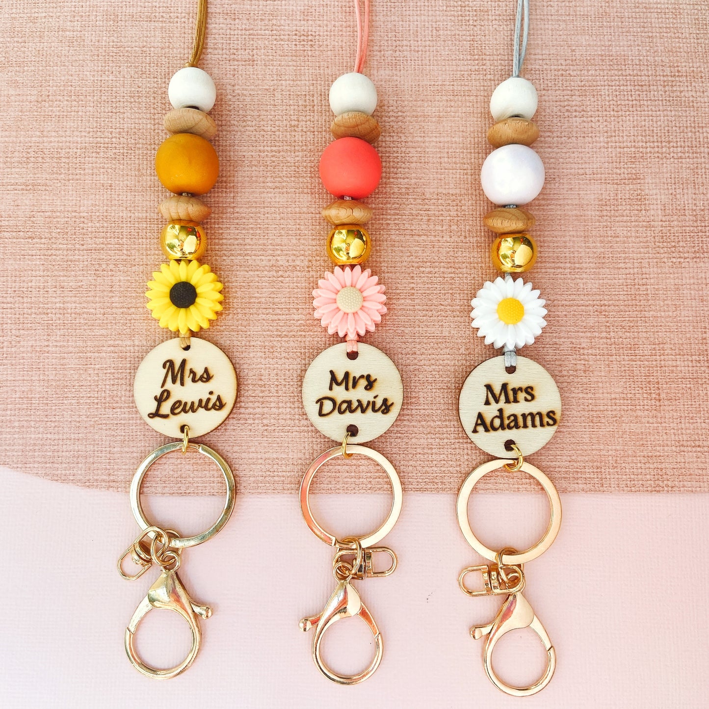 Daisy Flower with Pearl Clay Beads Teacher Lanyard