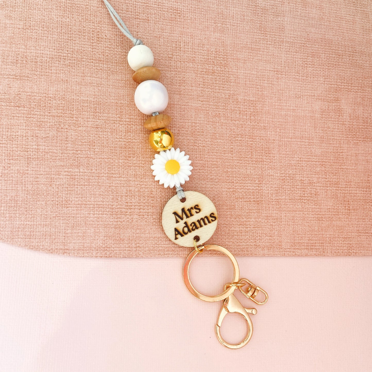 Daisy Flower with Pearl Clay Beads Teacher Lanyard