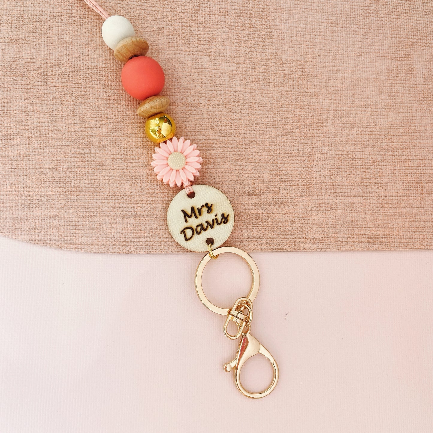 Daisy Flower with Pearl Clay Beads Teacher Lanyard