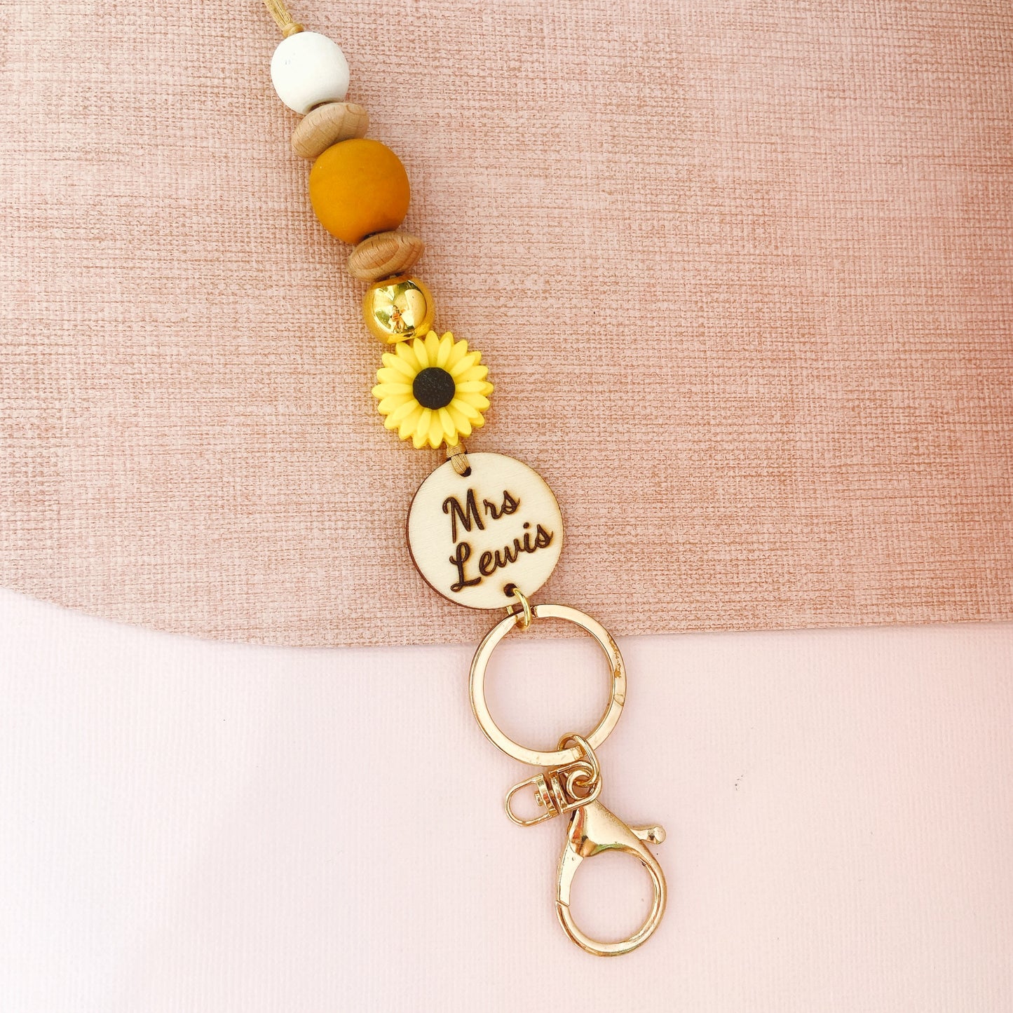 Daisy Flower with Pearl Clay Beads Teacher Lanyard
