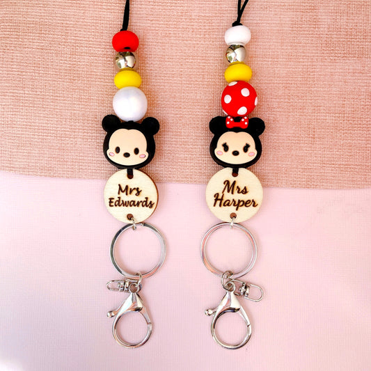 Mickey and Minnie Mouse Teacher ID Key Lanyard