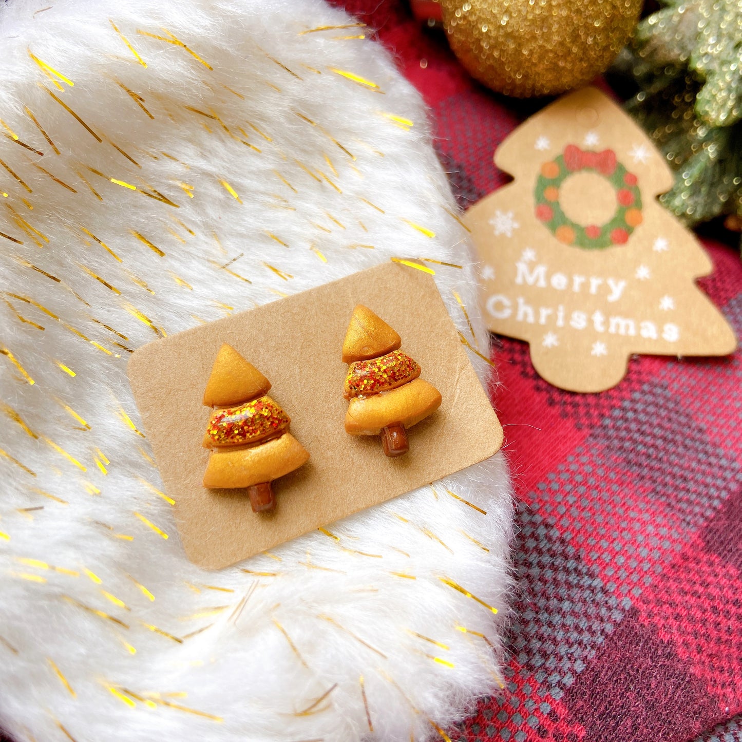 Glitter Christmas Tree Polymer Clay Hypoallergenic Stud Earrings