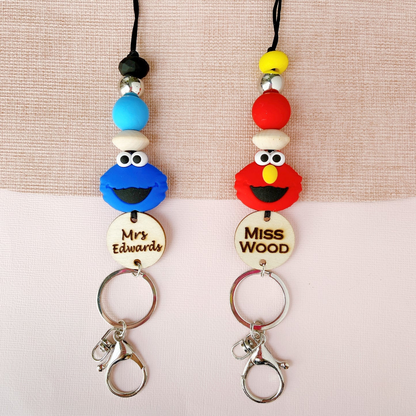 Elmo and Cookie Monster Personalized Name Teacher ID Key Lanyard