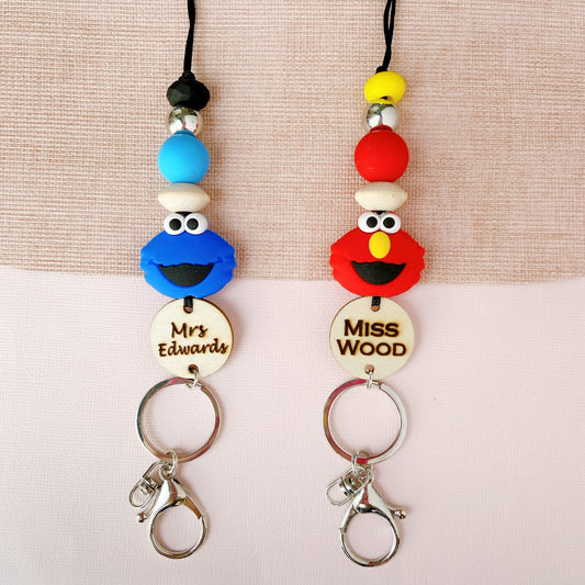 Elmo and Cookie Monster Personalized Name Teacher ID Key Lanyard