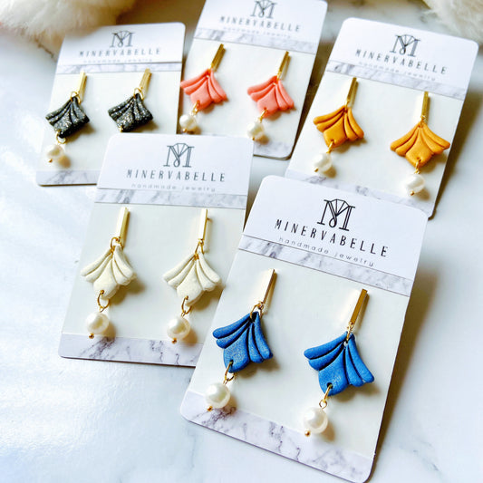 Coral Pink Ginkgo Petal Earrings with Freshwater Pearl – Elegant Collection