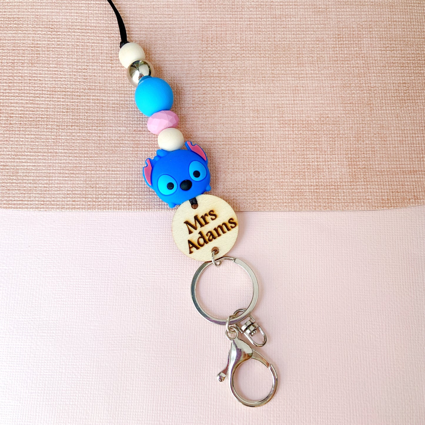 Stitch Inspired Name Personalized Teacher ID Key Lanyard