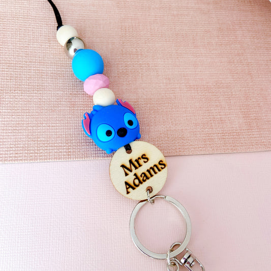 Stitch Inspired Name Personalized Teacher ID Key Lanyard