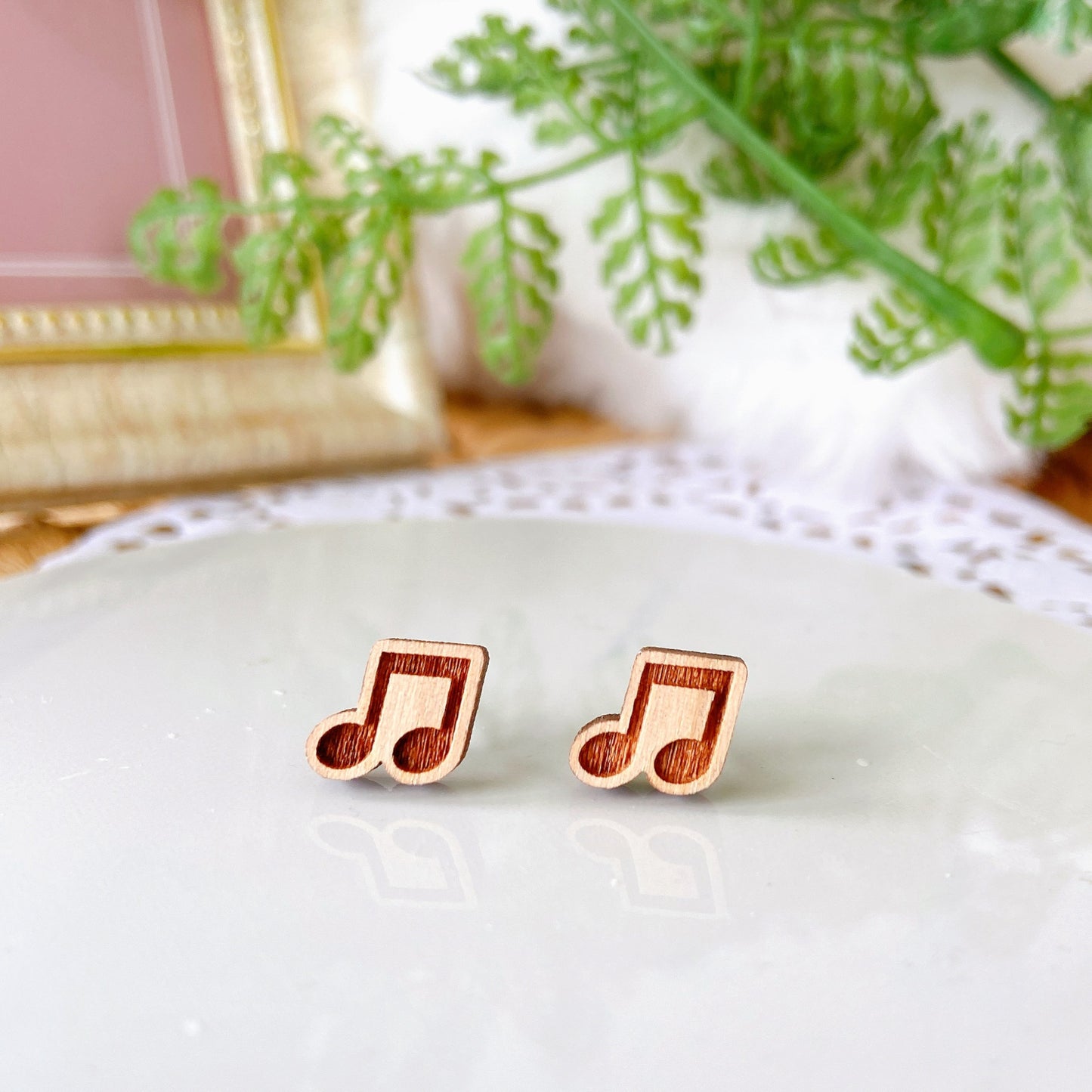 Wooden Music Note Hypoallergenic Earring Studs