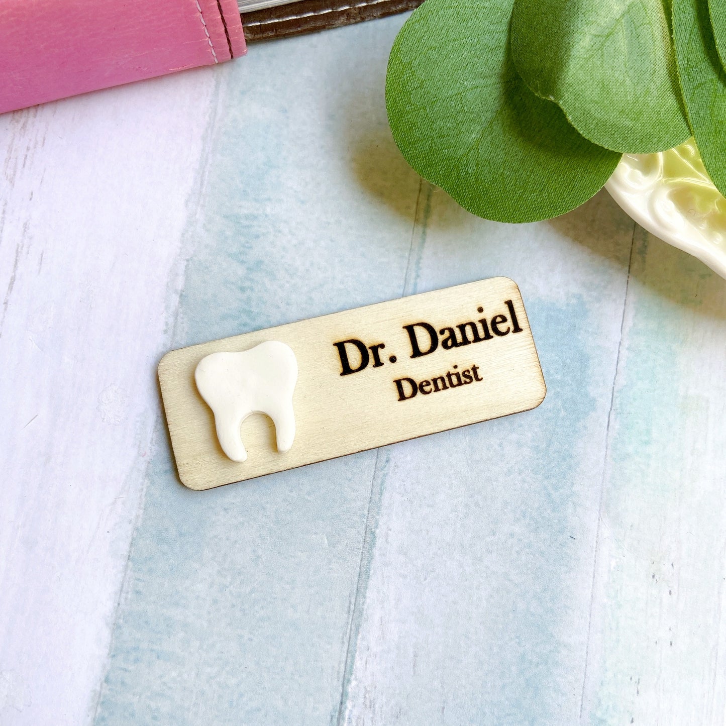 Handmade 3D Male Face Tooth Dental Theme Personalised Name Tag