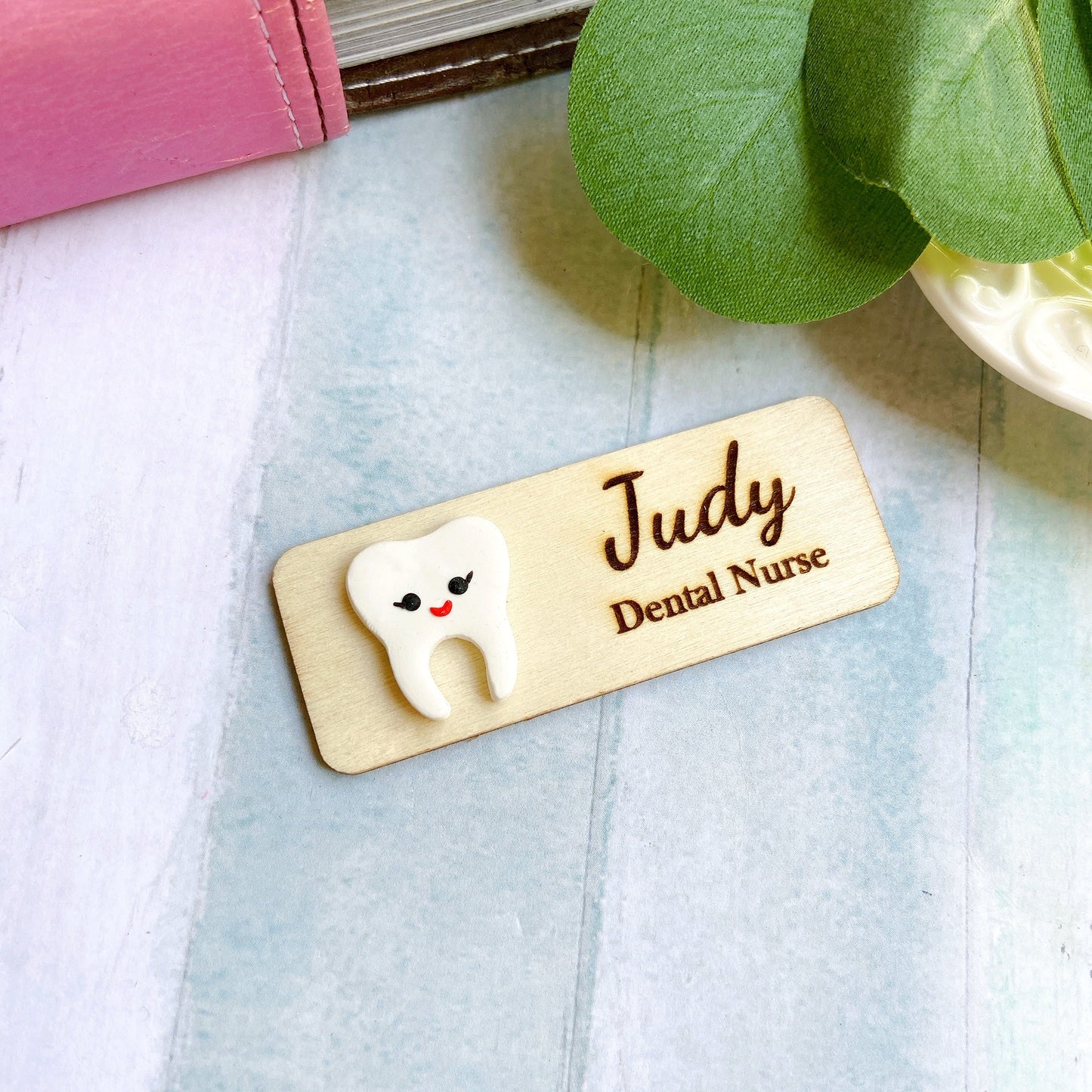 Handmade 3D Male Face Tooth Dental Theme Personalised Name Tag