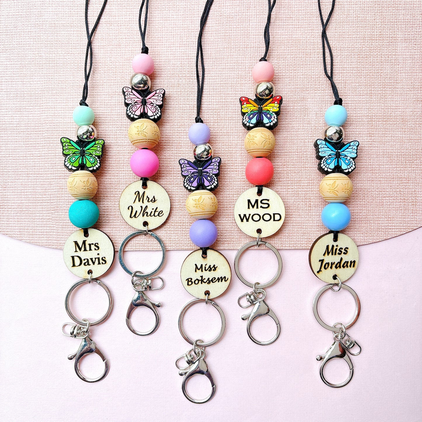 Butterfly Personalized Name Teacher ID Key Lanyard