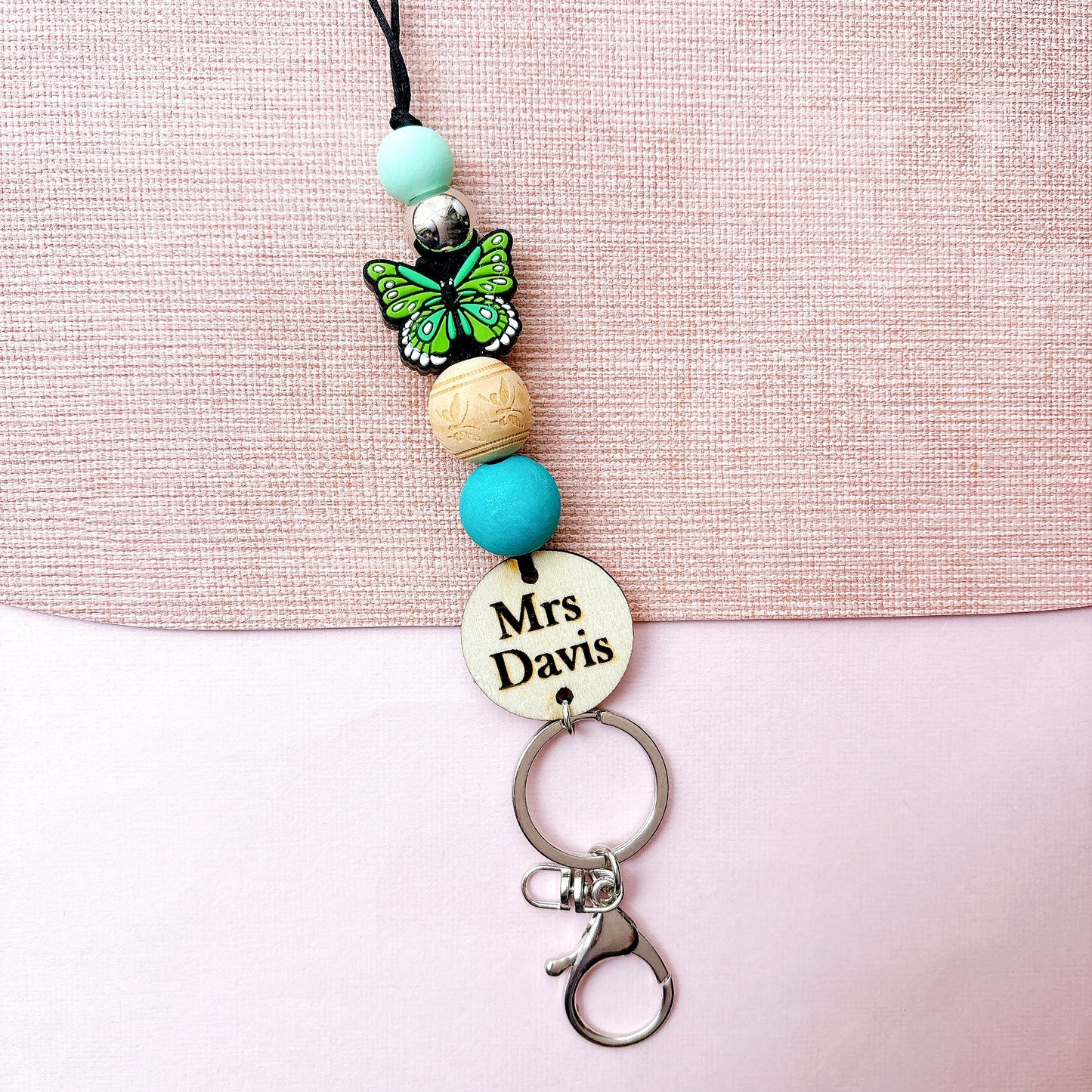 Butterfly Personalized Name Teacher ID Key Lanyard