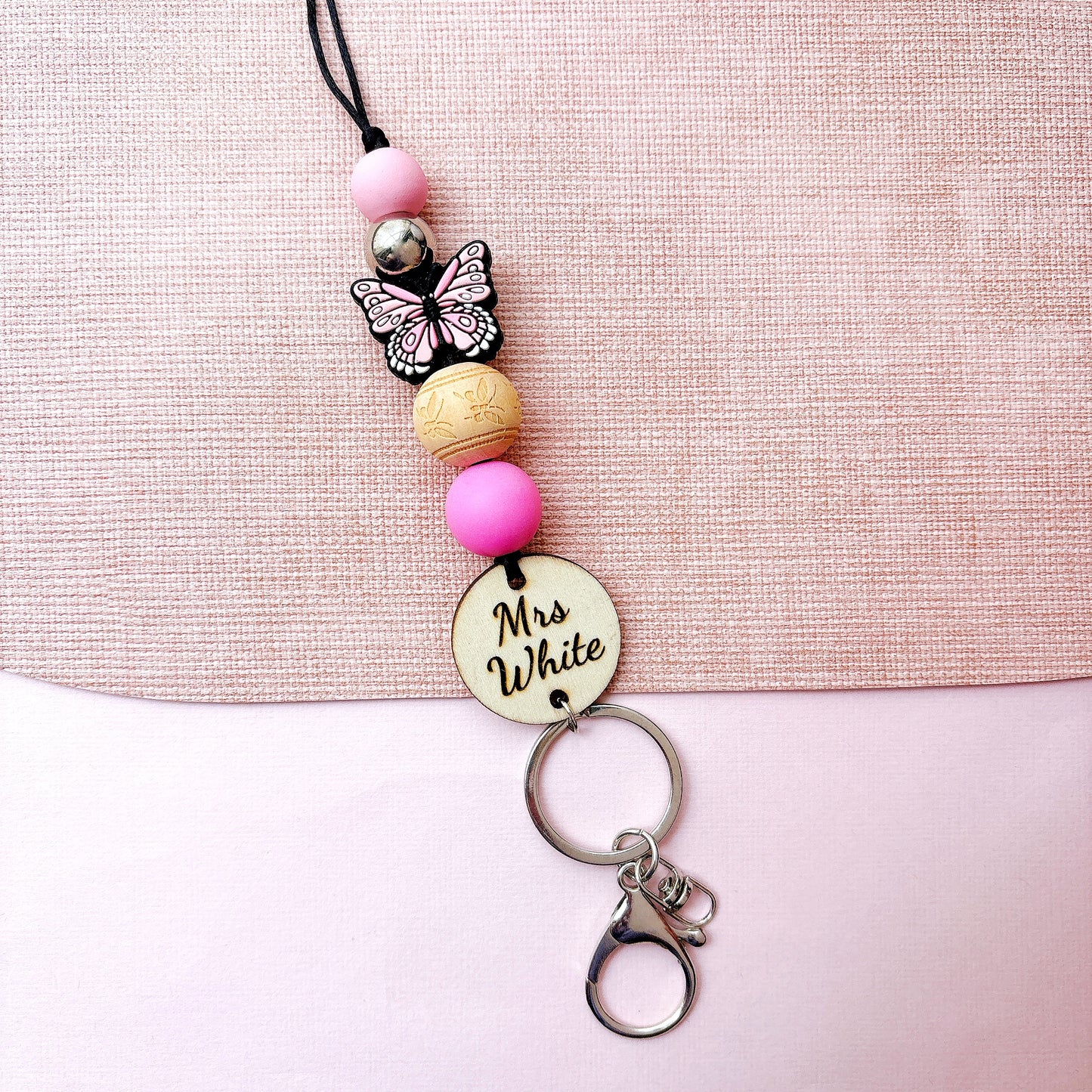 Butterfly Personalized Name Teacher ID Key Lanyard