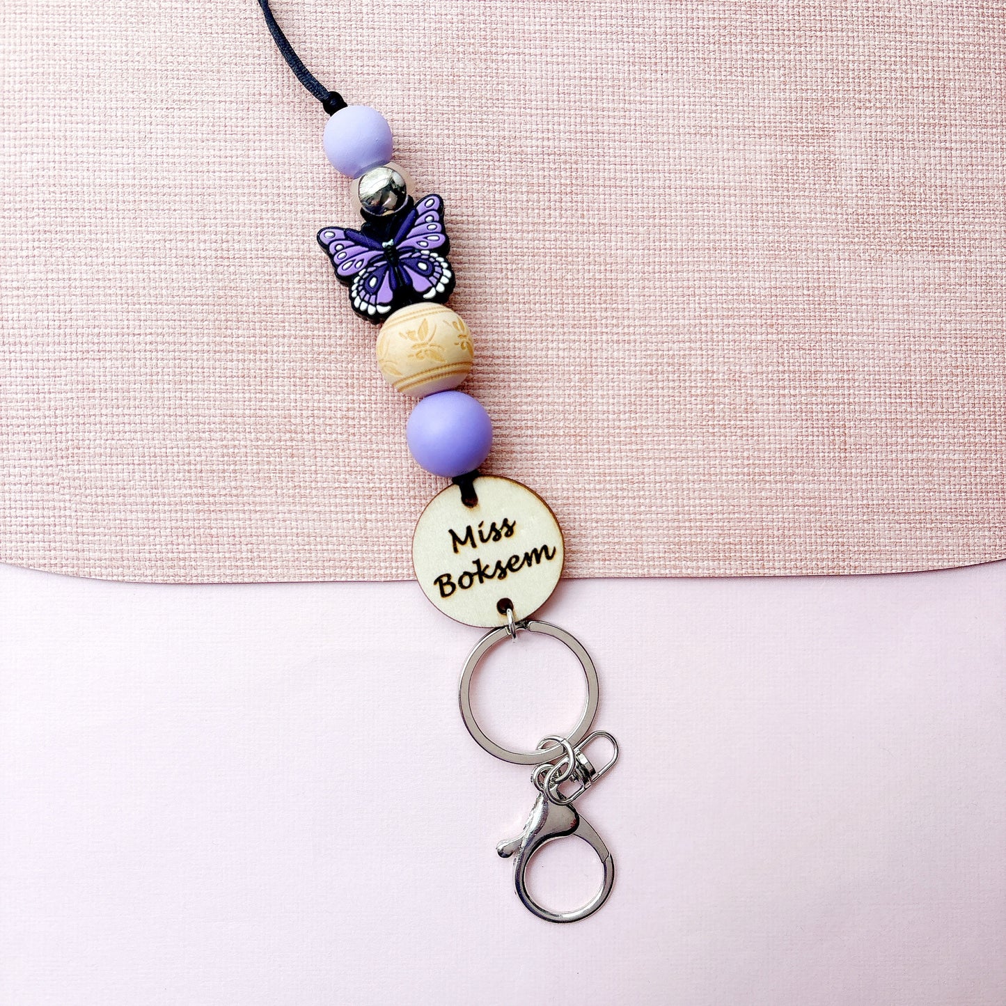 Butterfly Personalized Name Teacher ID Key Lanyard
