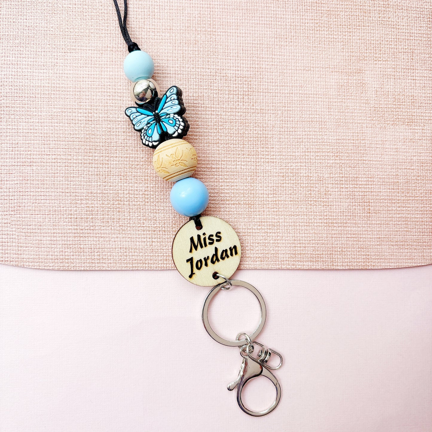 Butterfly Personalized Name Teacher ID Key Lanyard