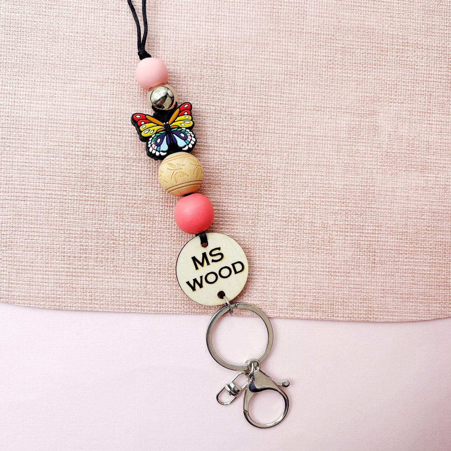 Butterfly Personalized Name Teacher ID Key Lanyard