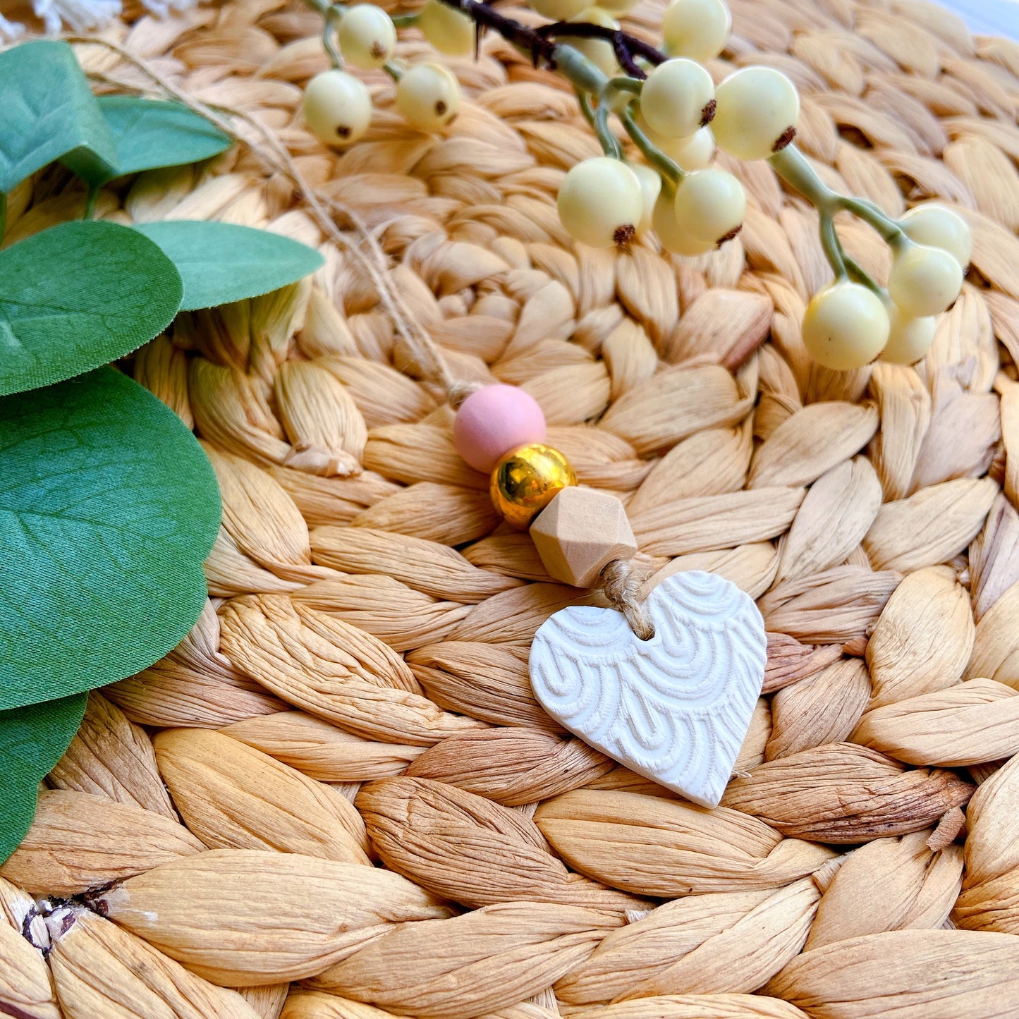 Handcraft Heart Pendant with Polymer Clay Beaded Hanging Charm