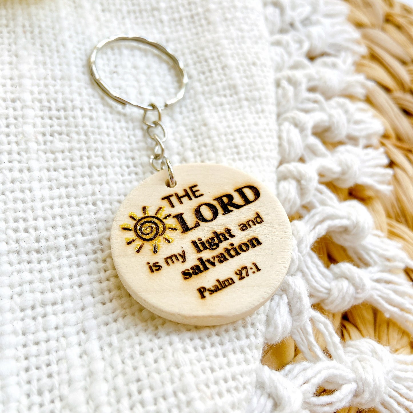 Bible Verse Wooden Keychain – “The Lord is My Light and Salvation” (Psalm 27:1)