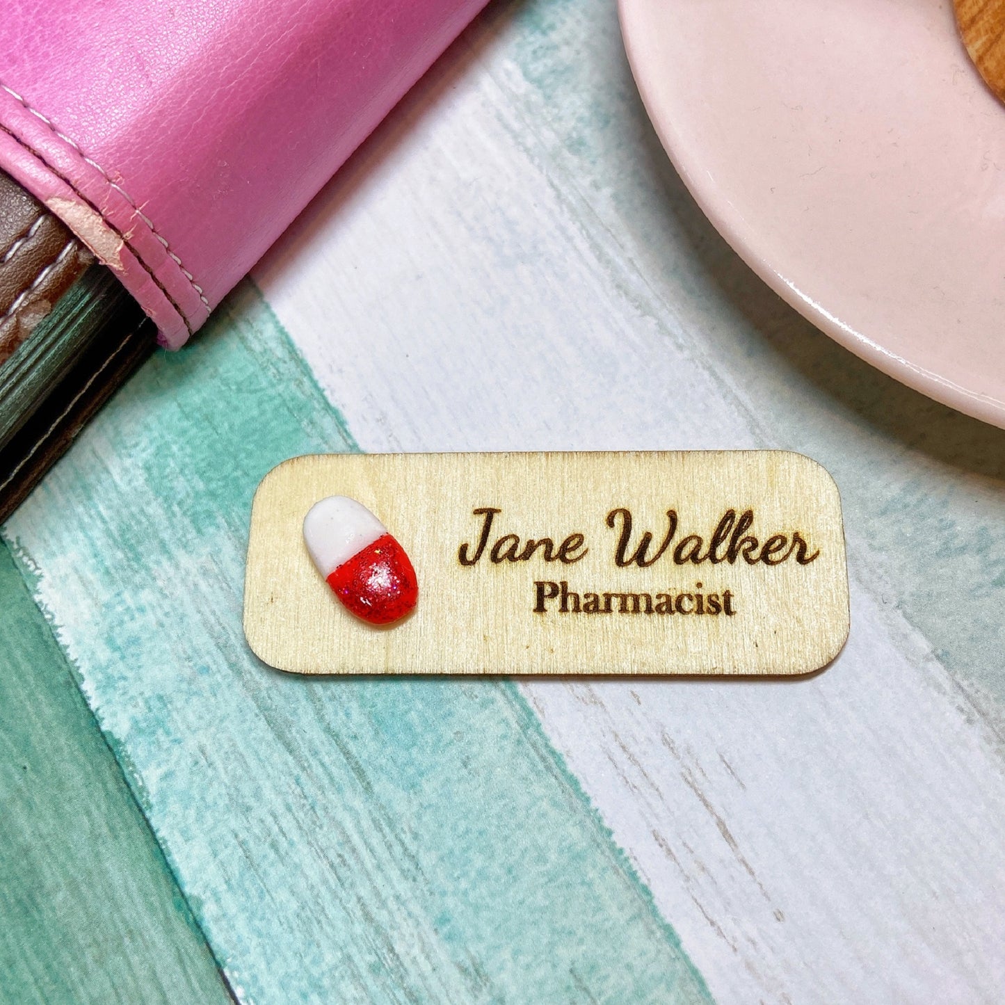 Handmade 3D Red Pill Obstetrics Midwife Personalised Name Tag