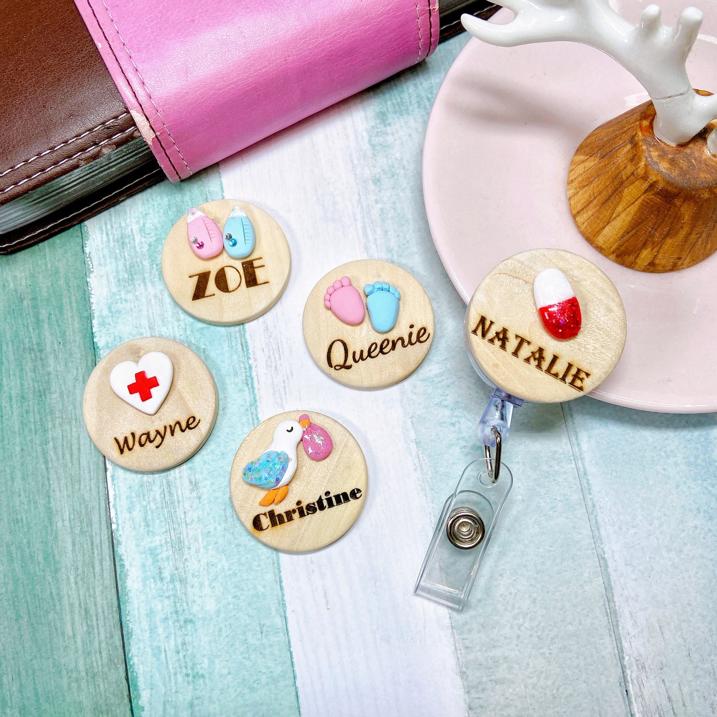 Handmade 3D Milk Bottle Obstetrics Midwife Personalized Name Badge Reel