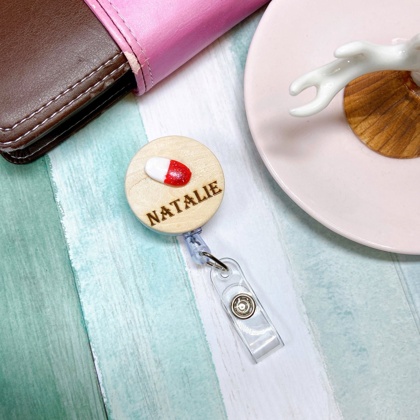 Handmade 3D Milk Bottle Obstetrics Midwife Personalized Name Badge Reel