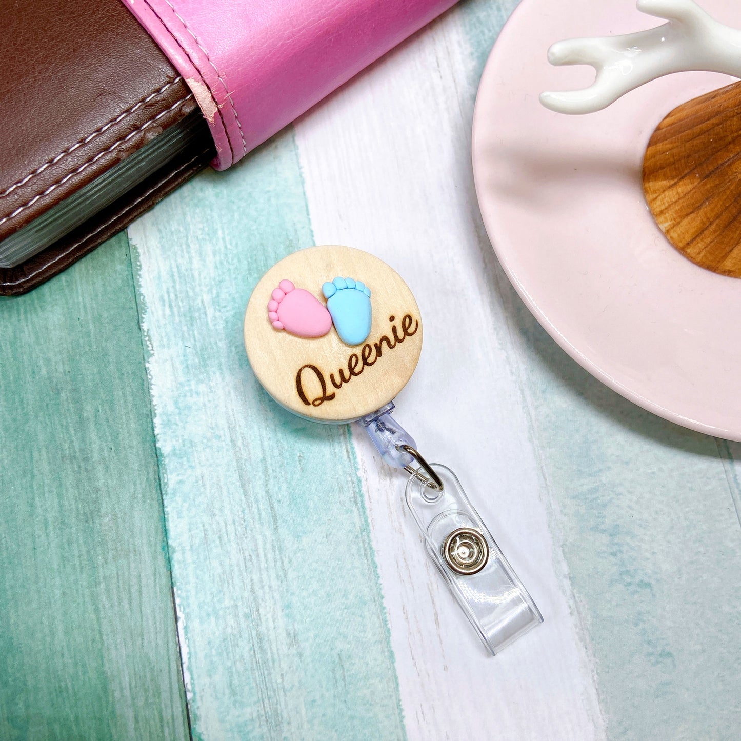 Handmade 3D Milk Bottle Obstetrics Midwife Personalized Name Badge Reel