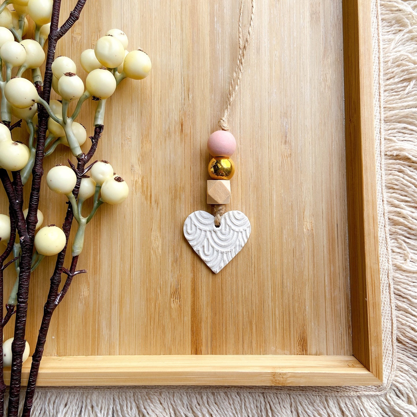 Handcraft Heart Pendant with Polymer Clay Beaded Hanging Charm