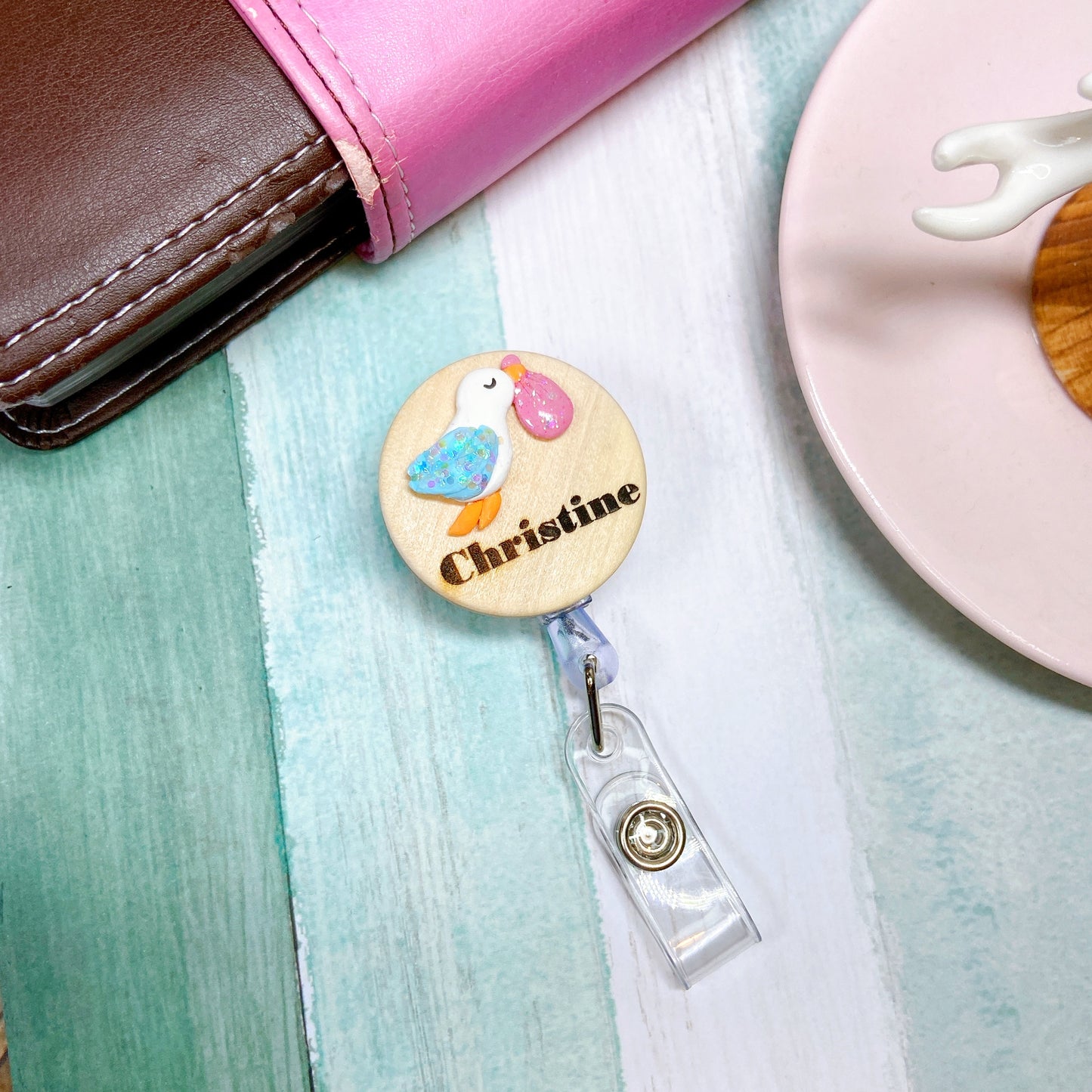 Handmade 3D Milk Bottle Obstetrics Midwife Personalized Name Badge Reel