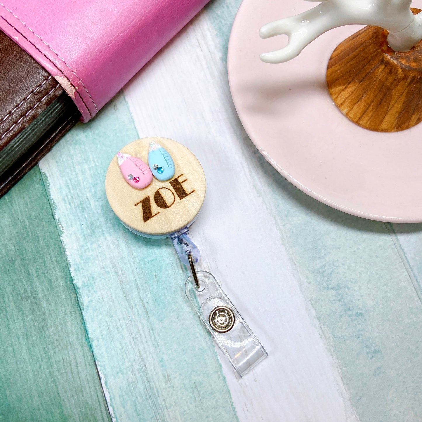 Handmade 3D Milk Bottle Obstetrics Midwife Personalized Name Badge Reel