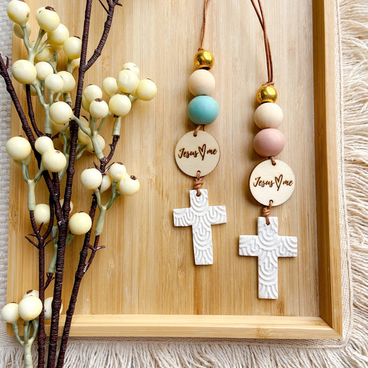 Large Handcraft Cross Charm with Polymer Clay Beaded and Scripture Tag