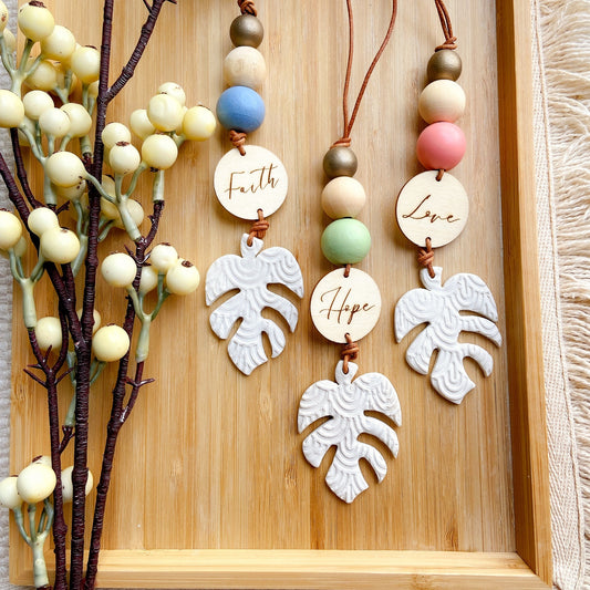 Handcraft Clay Leaf Charm with Polymer Clay Beaded and Scripture Tag