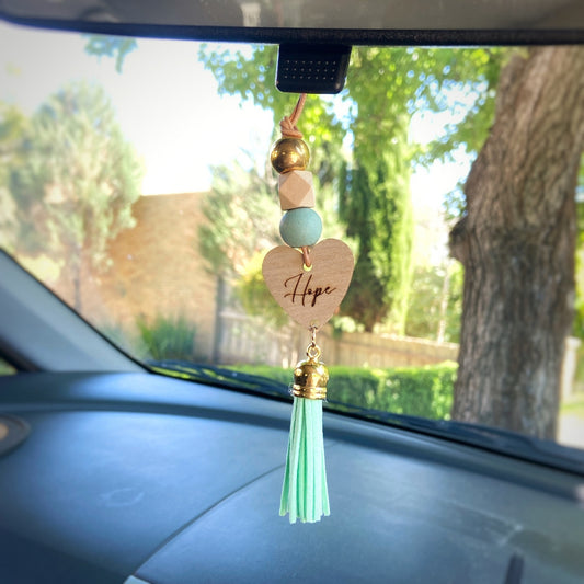 Wooden Heart Tassel Car Diffuser Hanging Charm (Faith · Hope · Love)