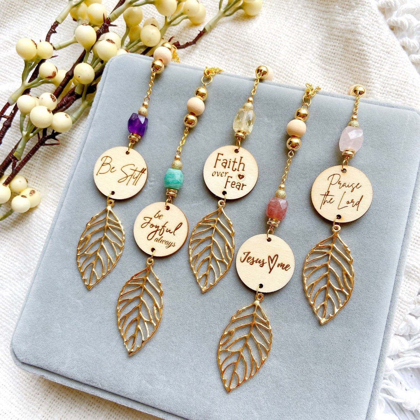 Amazonite Bible Message with Gold Leaf Essential Oil Car Hanging Charm