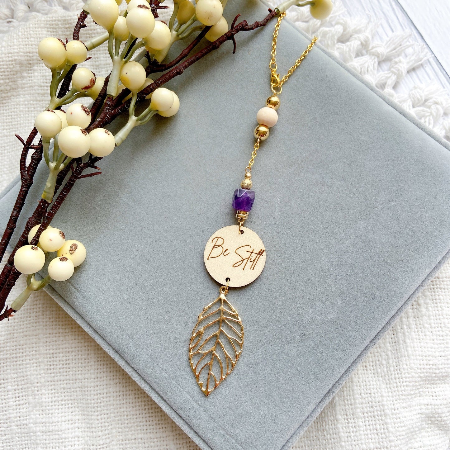 Amazonite Bible Message with Gold Leaf Essential Oil Car Hanging Charm