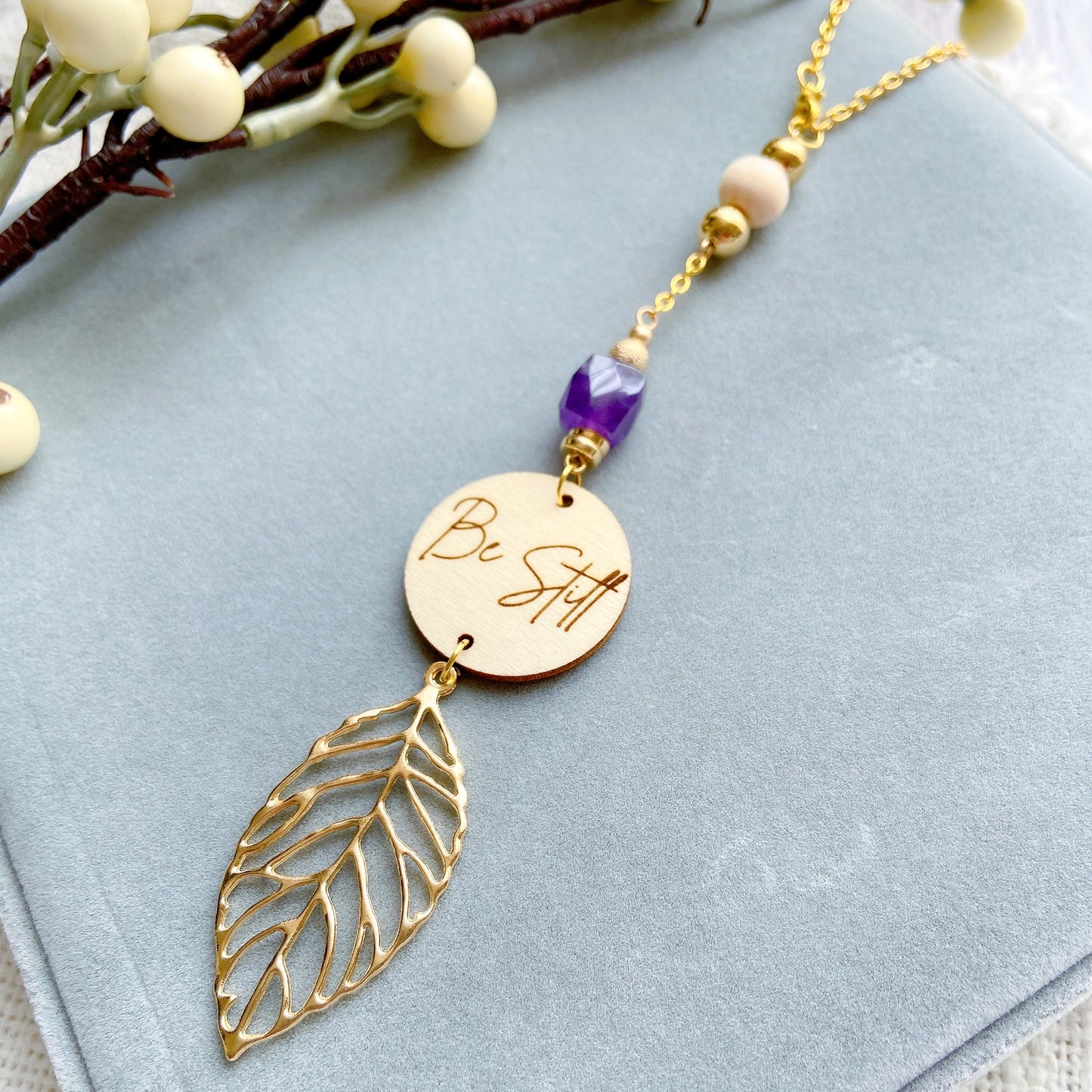 Amethyst Bible Message with Gold Leaf Essential Oil Car Hanging Charm