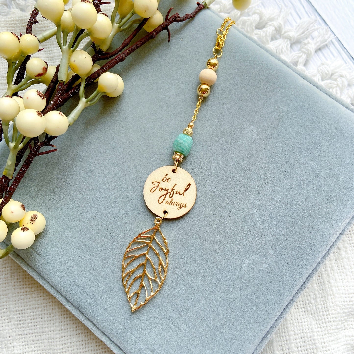 Amazonite Bible Message with Gold Leaf Essential Oil Car Hanging Charm