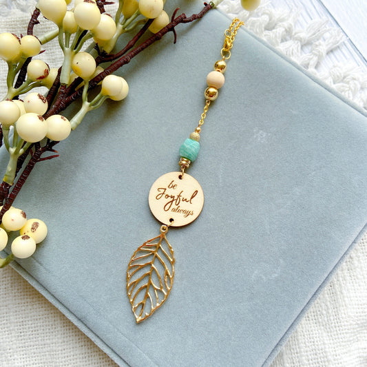 Amazonite Bible Message with Gold Leaf Essential Oil Car Hanging Charm