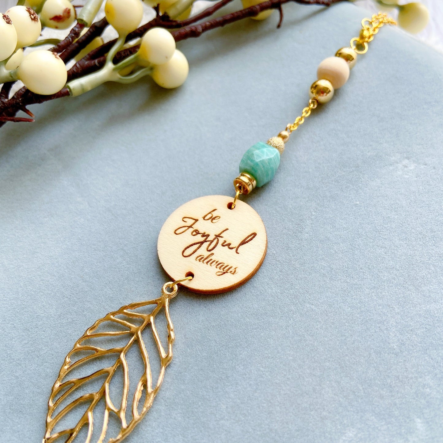 Amazonite Bible Message with Gold Leaf Essential Oil Car Hanging Charm