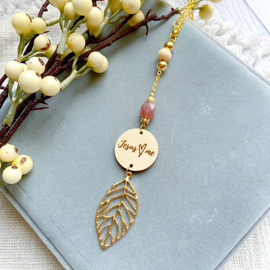 Strawberry Quartz Bible Message with Gold Leaf Essential Oil Car Hanging Charm