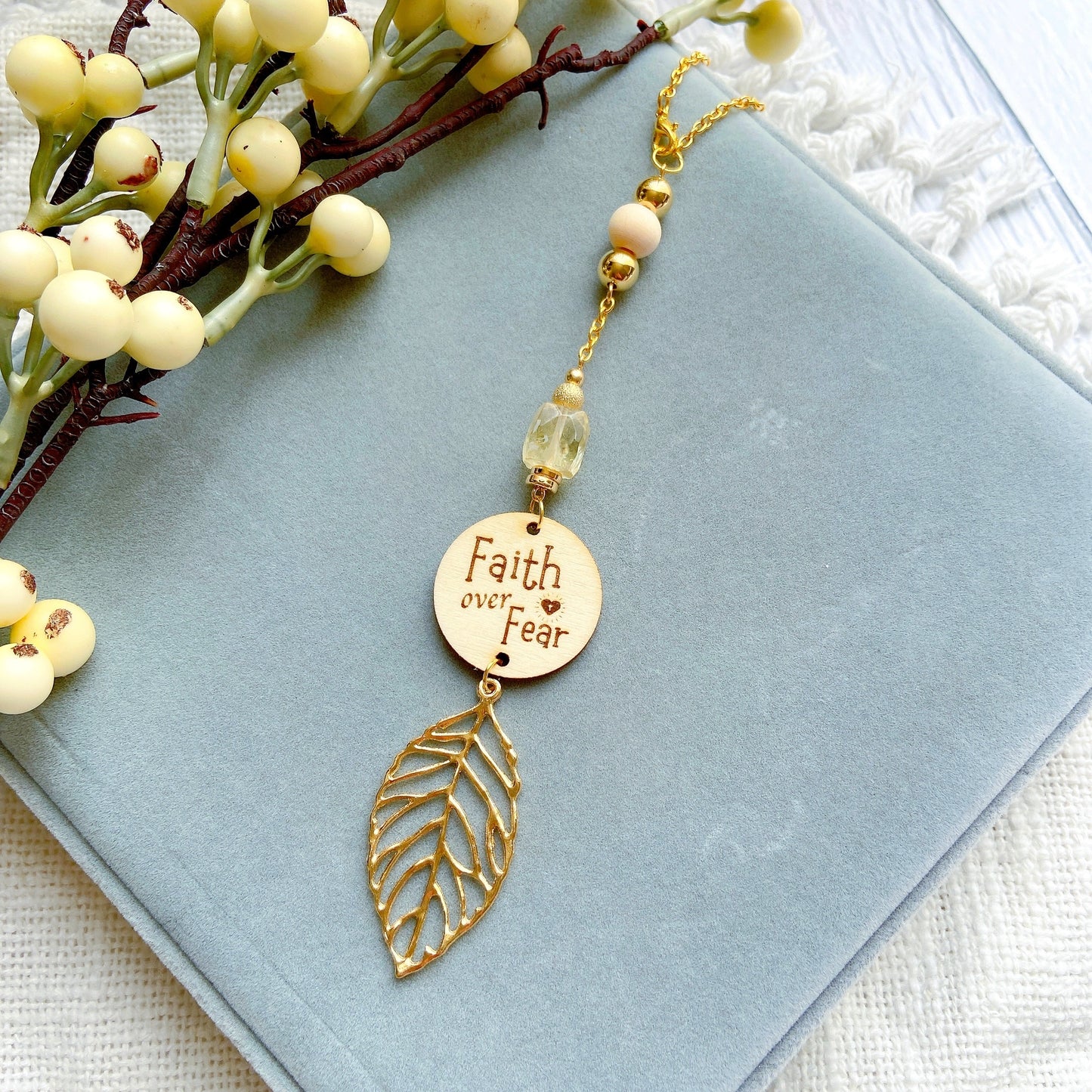 Amazonite Bible Message with Gold Leaf Essential Oil Car Hanging Charm