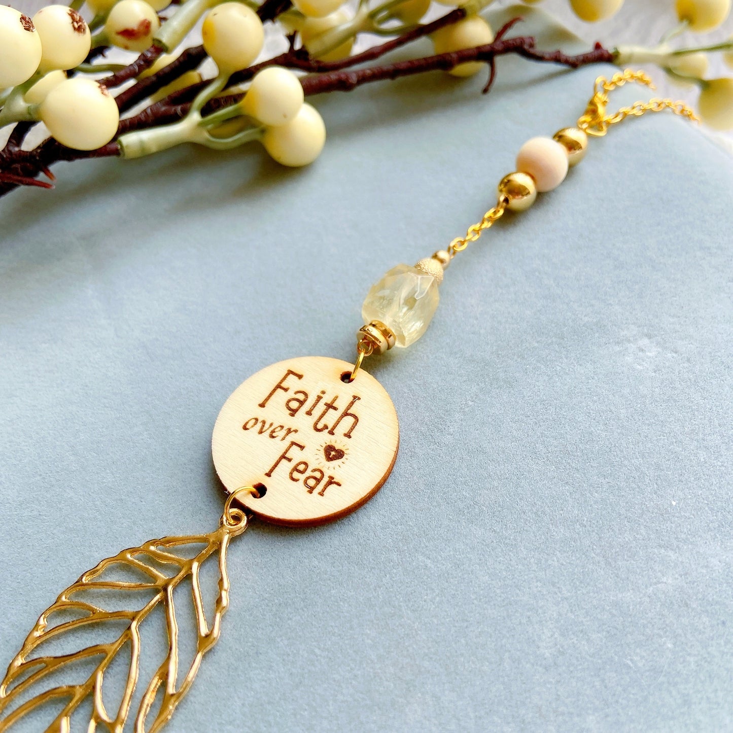 Citrine Bible Message with Gold Leaf Essential Oil Car Hanging Charm