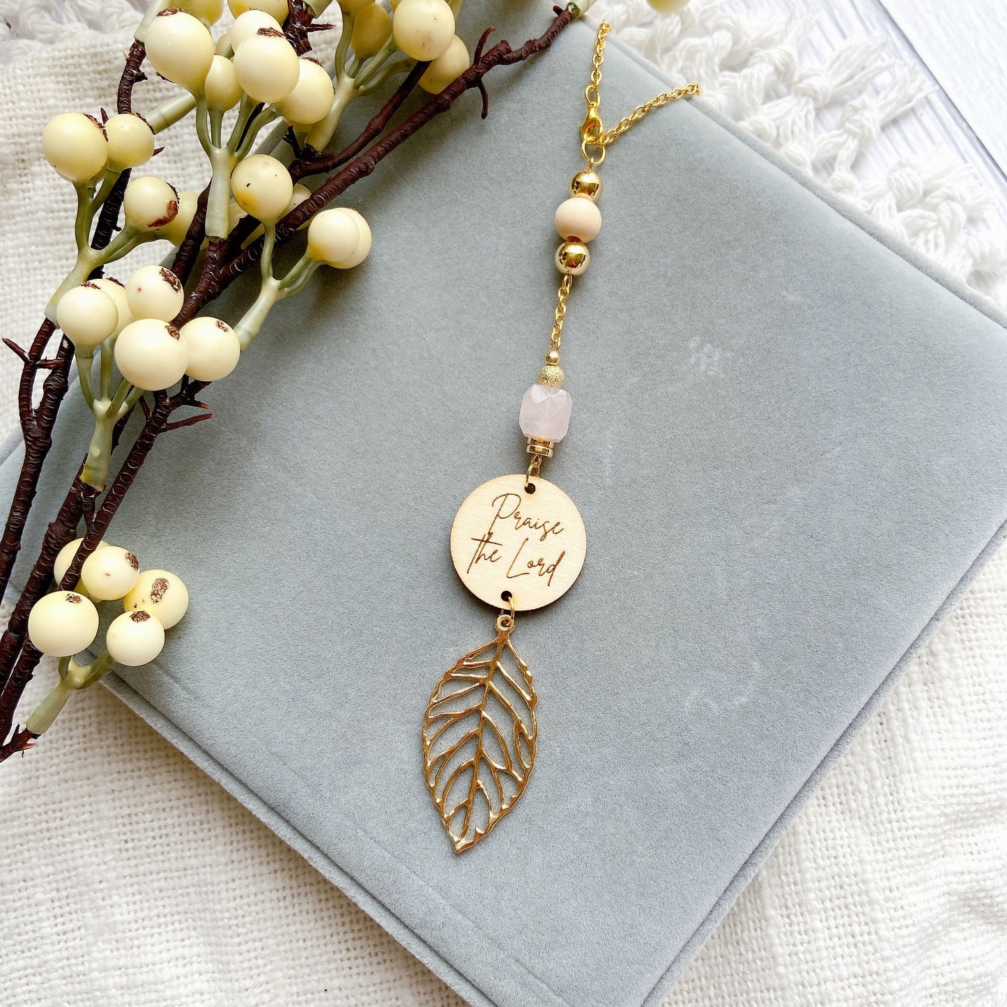 Amazonite Bible Message with Gold Leaf Essential Oil Car Hanging Charm