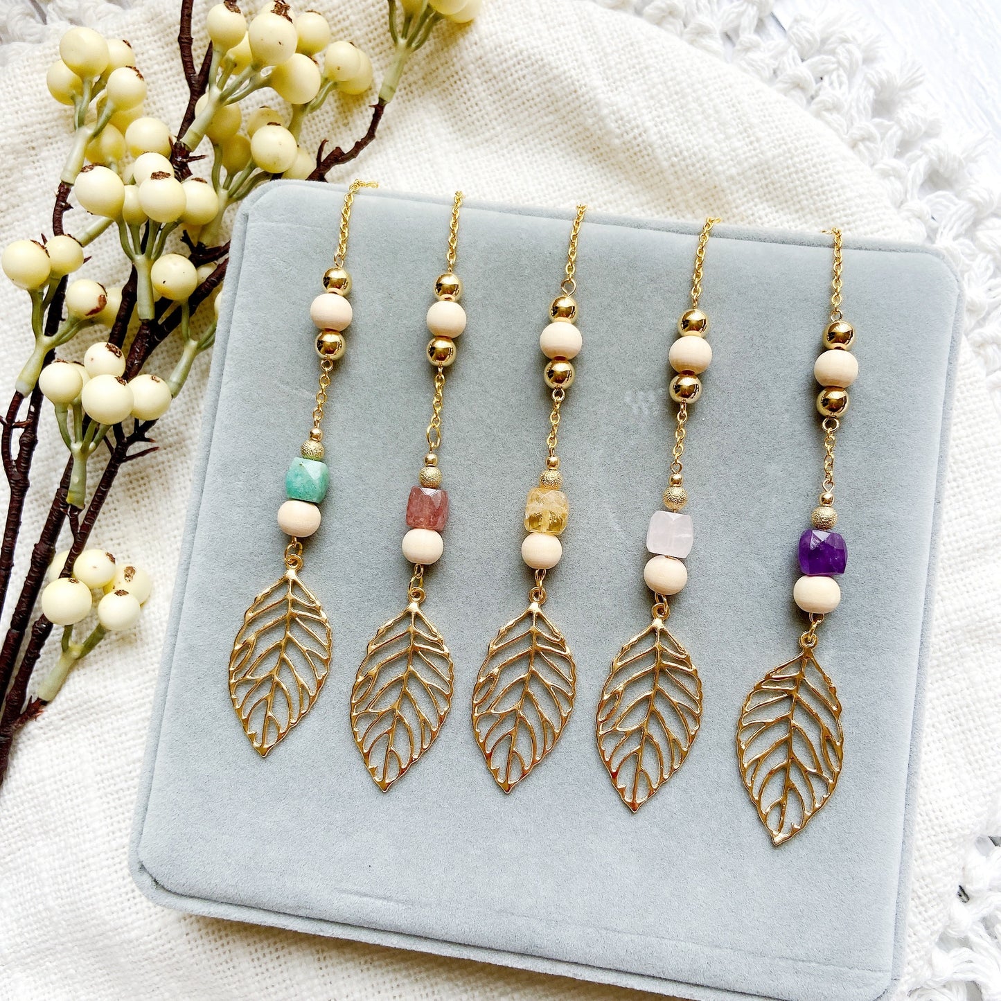 Natural Stone Bible Message with Gold Leaf Essential Oil Car Hanging Charm